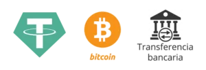Medios de pago seguros: USDT, Bitcoin y Transferencia Bancaria